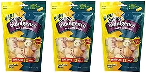 (Pack of 3) Dingo Indulgence Mini Peanut Butter (12 Mini Bones Per Pack / 36 Total)