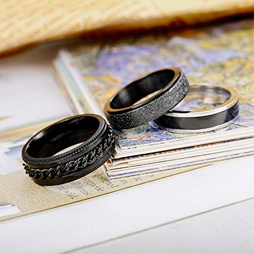 Jstyle 3Pcs Stainless Steel Fidget Band Rings For Women Mens Cool Spinner Rings 6/8Mm Wide Wedding Pormise Band Ring Set Black Tone 7 #TOP6