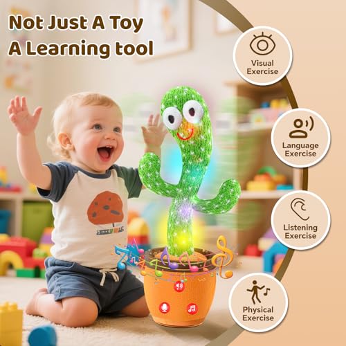 dancing talking cactus toy for baby toddler boys girls gifts singing mimicking recording repeating what you say baby toys with 120 english songs adjustable volume