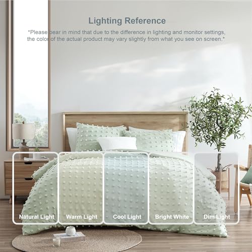 Image of Swift Home King Sage Comforter Set - Decorative Tufted Pom Poms Bedding Set - 3 Pieces Bed Linen, 1 Comforter and 2 Pillow Shams