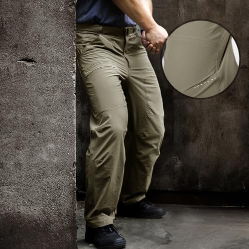 FREE SOLDIER Men's Outdoor Cargo Hiking Pants with Belt Lightweight Waterproof Quick Dry Tactical Pants Nylon Spandex (Mud 38W/32L)