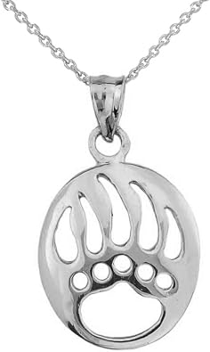 Animal Kingdom Fine Sterling Silver Cut-Out Bear Paw Charm Pendant Necklace