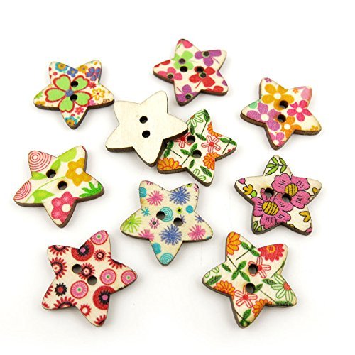 5 Pieces Sewing Clothing Buttons Sew On Wooden Wood Knopfe BB1304 Mixed Five-pointed Star Boutons Fasteners Notions Multi Pattern Cartoon Supplies Arts Crafts Accessories