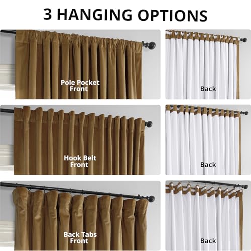 HPD Half Price Drapes Signature Velvet Thermal Blackout Curtains for Living Room 96 Inch Long (1 Panel) Rod Pocket Insulated Blackout Curtains for Bedroom Window Curtains, 100W x 96L, Amber Gold
