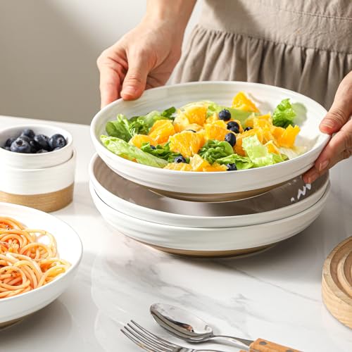 HASENSE Pasta Bowls Set of 4, 8.7 Inch Ceramic Two-Tone Glazed Serving Bowls for - image 5