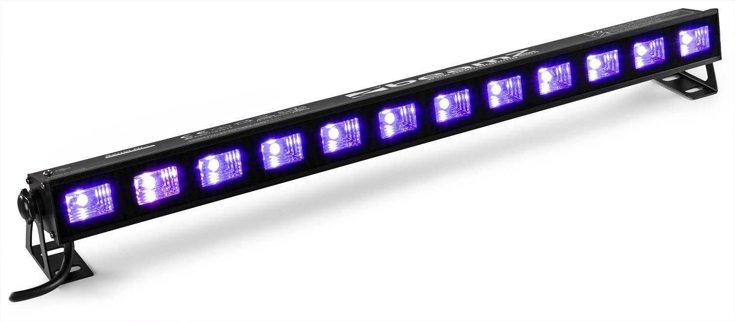 Beamz BUVW123 LED Bar - Striscia LED con Luce Nera/Bianco Caldo, 40 W, 12 x LED 2in1 da 3W UV/WW, Plug & Play, Riflettori Parabolici, Senza Ventola e Silenzioso, Nero