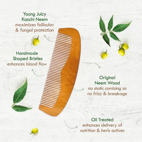 Image of COMBELLE Premium Neem Wood Comb - Eco-Friendly, Oil-Treated Anti-Hairfall & Frizz Control Comb for Men, Women, & Kids - Natural Wooden Comb for Healthy Hair, Dandruff Control, and Scalp Massage (NEEM COMB-2)