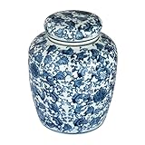 Creative Co-op Decorative Blue and White Ceramic Ginger Jar with Lid