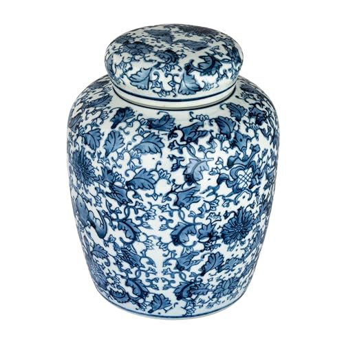 Decorative Blue and White Ceramic Ginger Jar with Lid