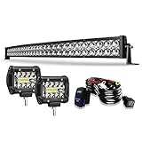 40-42In Curved Led Light Bar On Grille Front Bumper Roof Rack + 4In Pods Cube Fog Lights For Truck Dodge Ram Polaris Jeep Cherokee Toyota Tacoma Can Am SXS Marine Yamaha YXZ Wildcat Limited 4x4