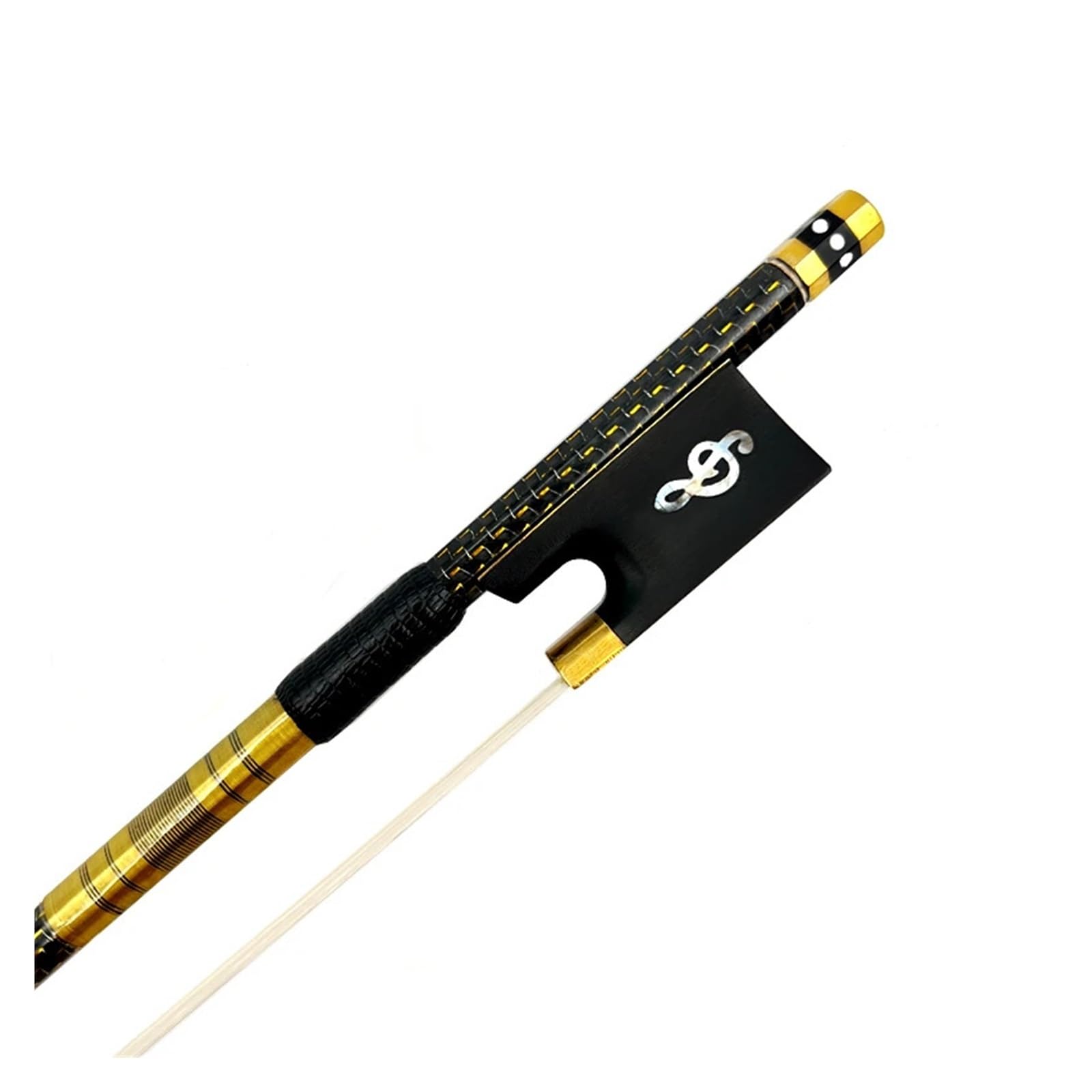 1 Stück 4/4 Violine, goldfarbene Seide, geflochtenes Gitter, Kohlefaser-Bogen, Geigenbogen, weißes Rosshaar, schwarzer Schachtelhalm(Style 1)