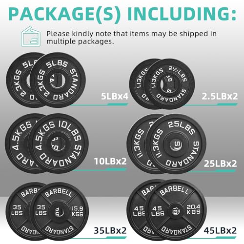 Fitvids 2 Inch Olympic Barbell Weight Plates Set, 255 LB(2.5-45 LB) Barbell Weight Set for Home Gym Strength Training - Image 3
