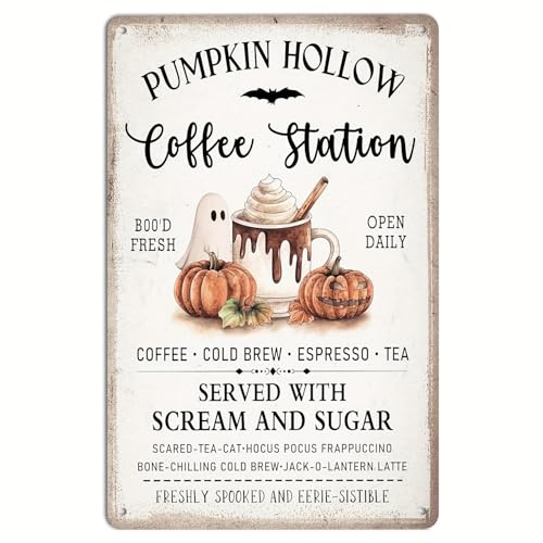 Vintage Pumpkin Hollow Metal Tin Sign - Rustic Retro Haunted