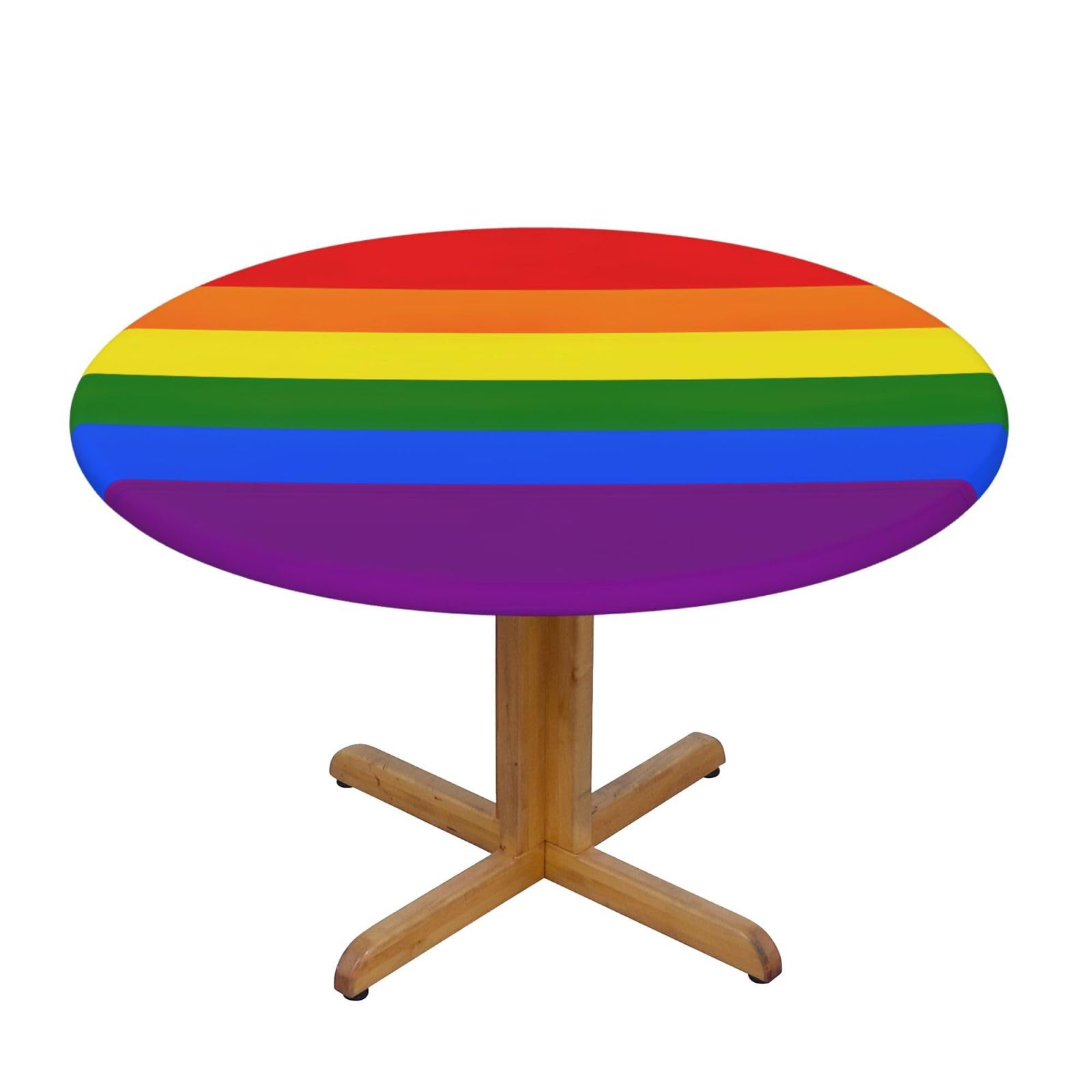 YQxwJL Rainbow Print Round Picnic Tablecloth, Elastic Fitted Table Covers For 90-140 Cm Tables Camping Indoor Outdoor