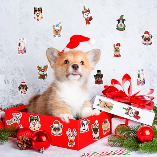 Image of Christmas Dog Head Stickers - 1000 Pcs Xmas Winter Wonderland Dog Waterproof Vinyl Reusable Laptop Stickers Coloring Book Scrapbook Water Bottle Page Activity Pad Party Favors Kids Skateboard