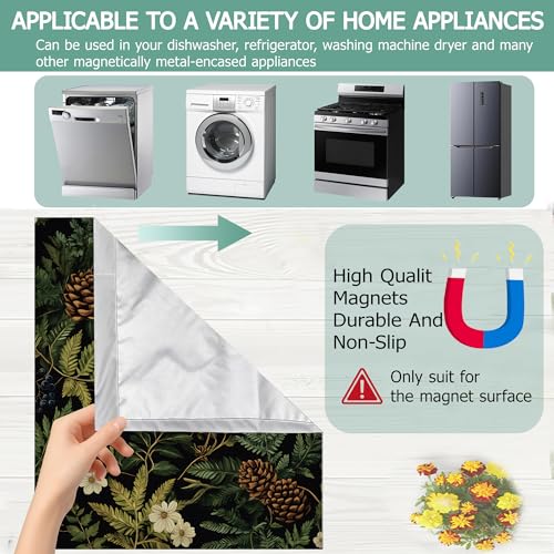 Image of Green Herb Leaves Dishwasher Covers for The Front Magnetic,Blue Berry Pine Cones Refrigerator Magnets Decoration,Reusable Dishwasher Cover Panel for Home Kitchen Decor 23x26 Inch