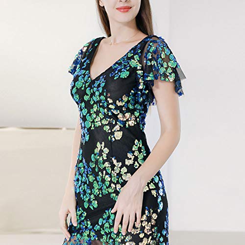 Image of ROYAL SMEELA Sequin Dresses for Women Mini Cocktail Dress Ruffle Sleeve V Neck Glitter Party Dresses for Women Evening