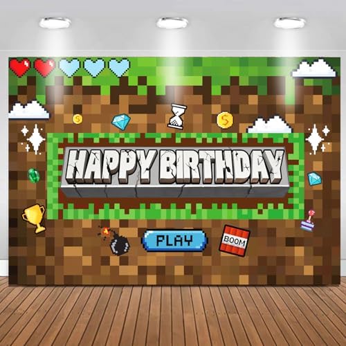 Pixel Birthday Party Decorations Pixel Video Game Banner for Mine...