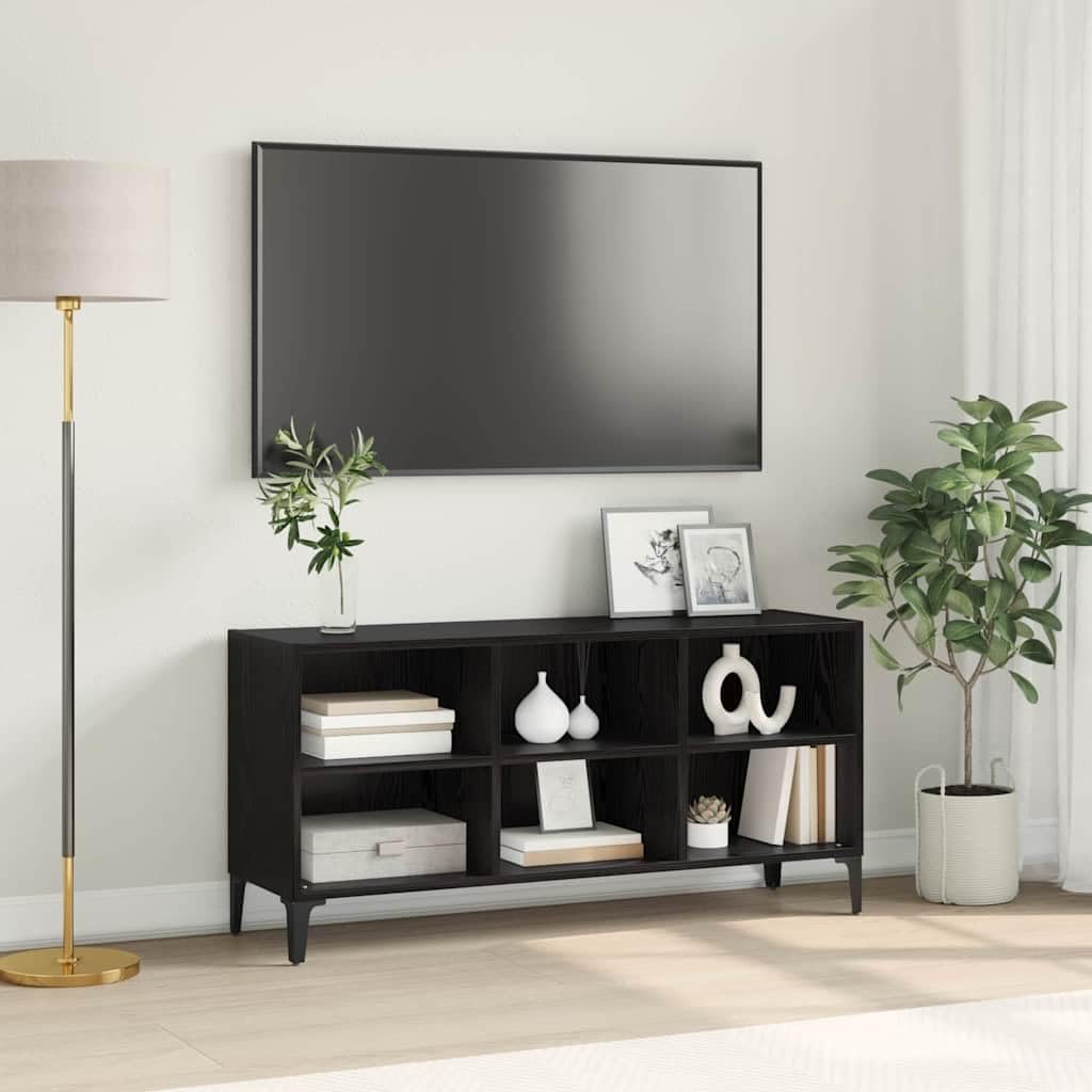 Ensemble Meuble TV Noir en Bois d’ingénierie 103,5 x 30 x 50 cm avec Rangement Mural, étagère et Niche pour Salon séjour Chambre, Support Console multimédia Audio vidéo
