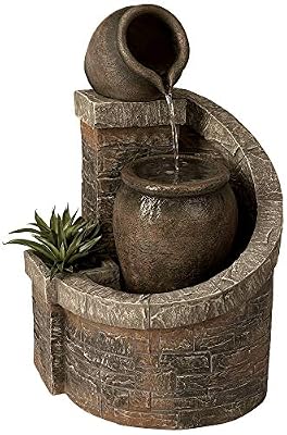 Verona Rustic Outdoor Floor Cascading Water Fountain 35" High with LED Light Planter Box for Garden Patio Backyard Deck Home Lawn Porch House Relaxation Exterior Balcony - John Timberland