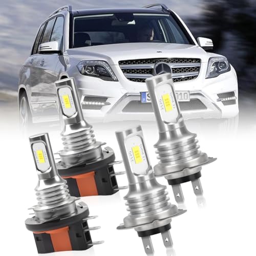 Luminavexel Upgraded LED Headlight Bulbs for Mercedes-Benz GLK350 2013 2014 2015 H15 High and H7 Low Beam 6000K Plug and Play Pack of 4