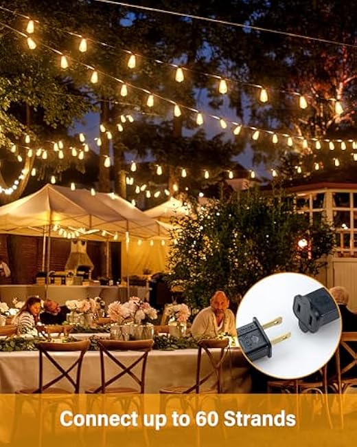 Outdoor String Lights Waterproof, 25 Feet Patio Lights with 13 ST38 Edison Bulbs(1 Sqare), Hanging Lights with Plug in Cord for Porch, Blacony, Backyard, Bistro, Garden, 2700K