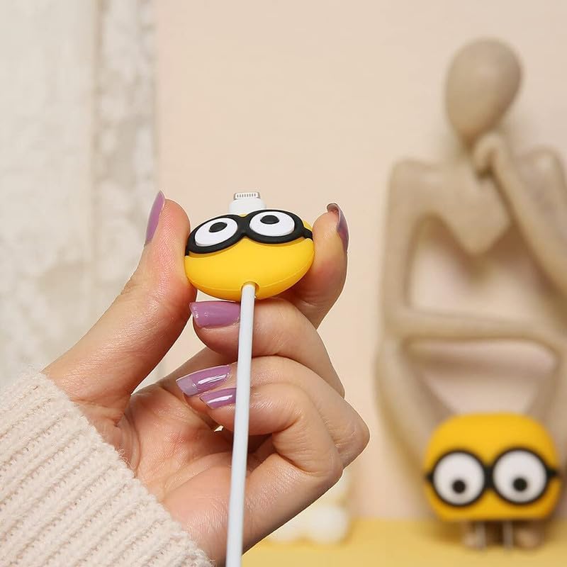 Image of DIVERTS Charger Case Cover 360 Degree Full Protection Cover Funny Cartoon Character Compatible for iPhone 18-20W Silicone Protective Charger Cover Cable Protector (Mini Eys Yellow Design)