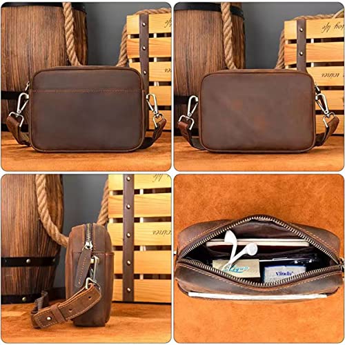 Crossbody Bag Handbag Leather Shoulder Bag Cell Phone Purse 8.5 inch Vintage Small Messenger Casual Daypack for Men Women (Brown)3