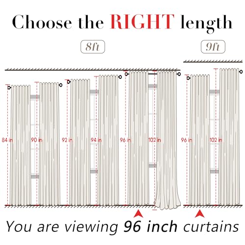 Image of XTMYI Linen Curtains 96 Inch Long 2 Panel Set, Cream Sheer Pleated Curtain for Living Room, Modern Farmhouse Curtains for Dining Room Bedroom, Ivory Colored
