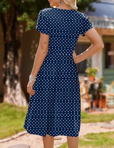 Image of HOTOUCH Women's Summer A-Line Midi Dresses 2026 Casual Floral Short Sleeve T-Shirt Dress Flowy Beach Sundress with Pockets