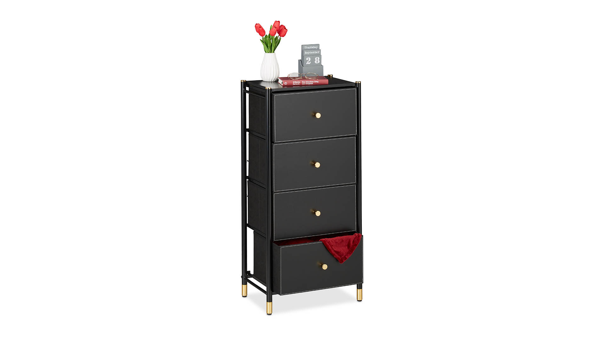 Relaxdays ladekast, HxBxD 98,5 x 46 30 cm, 4 stoffen lades, dressoir Relaxdays ladekast, HxBxD 98,5 x 46 30 cm, 4 stoffen lades, dressoir