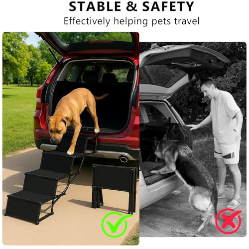 Hundetreppe –Extra Breit 4 Stufen Hunderampe Klappbar, für Große und Kleine Hunde, Stufen für Haustiere,Einstiegshilfe Hund Auto,Bis 80 KG Belastbar, Für alle Fahrzeuge Nutzbar