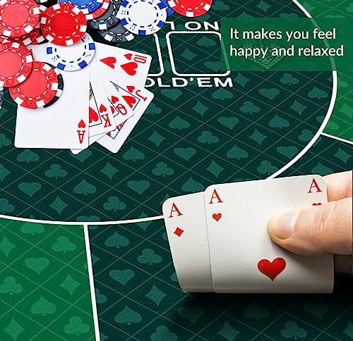 nuveti 24/31/47/55 inch Round Poker Mat for Texas Holdem | Portable Poker Table Top with Art Deco Layout Print 8 Player Game Layout Mat to Play Cards, Poker Games, Blackjack, Casino