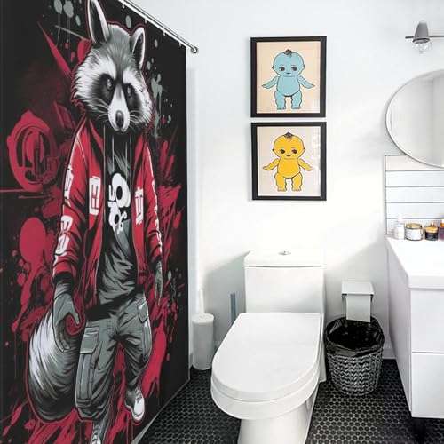 Rideau de douche raton laveur imperméable et séchage rapide - 3