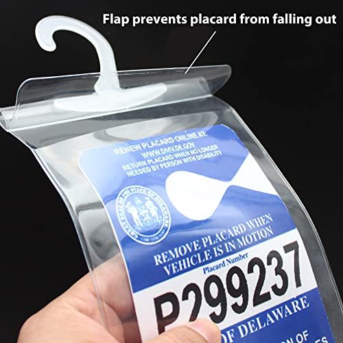 Lotfancy Handicap Placard Holder- 10.6" X 5", Ultra Transparent Disabled Parking Placard Protector Hanger Sleeve - Pack Of 2, With Plastic Large Hanger #TOP5