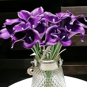 Floral Kingdom 20 PCS Real Touch Latex Calla Lilies 14 Artificial Flowers for Weddings Mothers Day Hotel Decor Lifelike Floral Arrangements Royal Purple