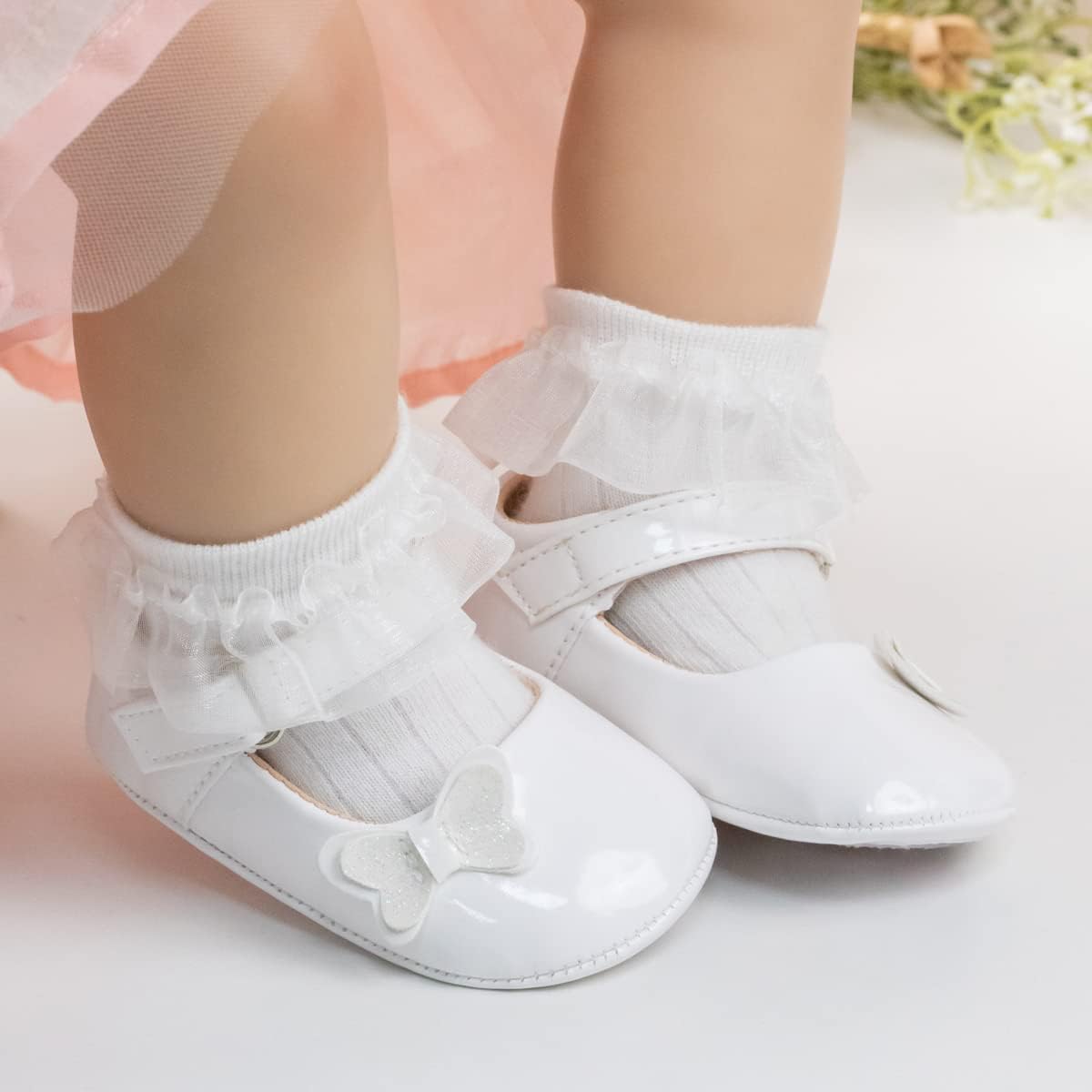 Meckior Infant Baby Girls Soft Sole Bowknot Princess Wedding Dress Mary Jane Flats Prewalker Newborn Light Baby Sneaker Shoes - Image 2