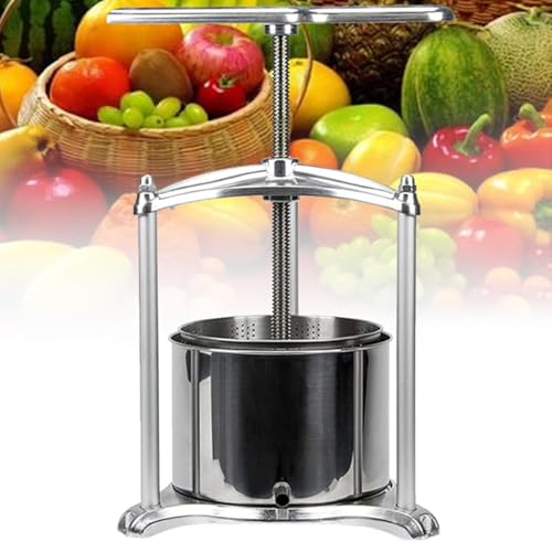 Prensa manual para vino de frutas de 6 litros (1,6 galones), exprimidor, prensa para sidra, manzanas, uva, tintura, miel y aceite de oliva, con mango triangular y barriles de acero inoxidable
