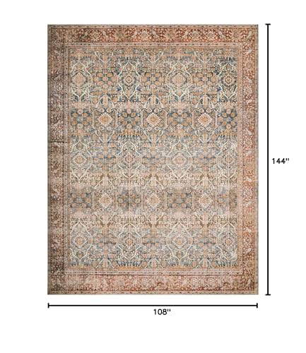 Loloi Layla Collection LAY-04 Ocean/Rust 9'-0" x 12'-0" .13" Thick Area Rug, Soft, Durable, Vintage Inspired, Distressed, Low Pile, Non-Shedding, Easy Clean, Printed, Living Room Rug