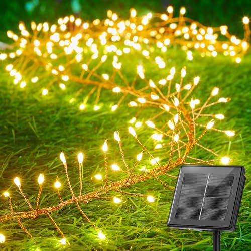 cuzile Guirlande solaire pour extérieur, 3 m, 100 LED, étanche, 8 modes de feux d'artifice, éclairage de balcon, pour arbre, terrasse, fête de Noël,...