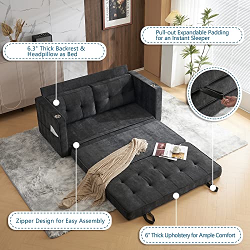 Vingli Upgraded 64" W 84" L Full Size Futon Sofa Bed, 6" Thick Upholstery Chenille Loveseat Sofa Sleeper Pull Out Couch,Convertible Floor Couch For Living Room, Bedroom, Entertainment Room, Dark Grey #TOP4