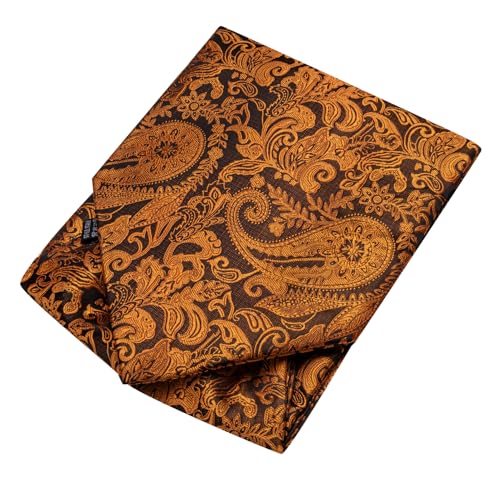 Image of Hi-Tie Silk Ascot for Men Self Tie Men's Cravat and Flower Lapel Pin Handkerchief Cufflinks Set for Wedding Party