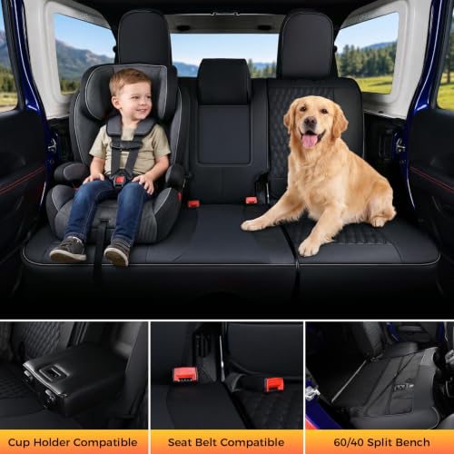 Image of Coverado Seat Covers for Jeep Wrangler, 4 Door Leather Custom Car Seat Covers, Front & Rear Seat Cushion Protector Fit for Jeep Wrangler JL Seat Covers 4-Door Sahara Sport Rubicon 2018-2026 (Black)