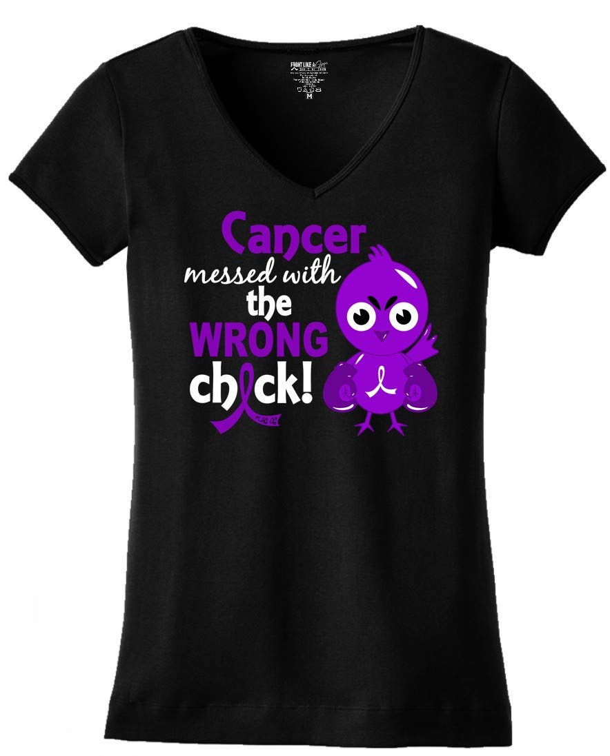 Fight Like a Girl Cancer Messed with The Wrong Chick Ladies V-Neck T-Shirt (Assorted Colors)