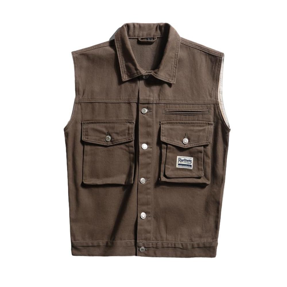SUCADA Casual Jacke Herren Ärmellos Retro Schwarz Denim Weste Slim Fit Revers Mit Tasche Denim Jacke Herren Frühling Dünnschliff Einfarbige Jacke Täglich Arbeitsweste Männer