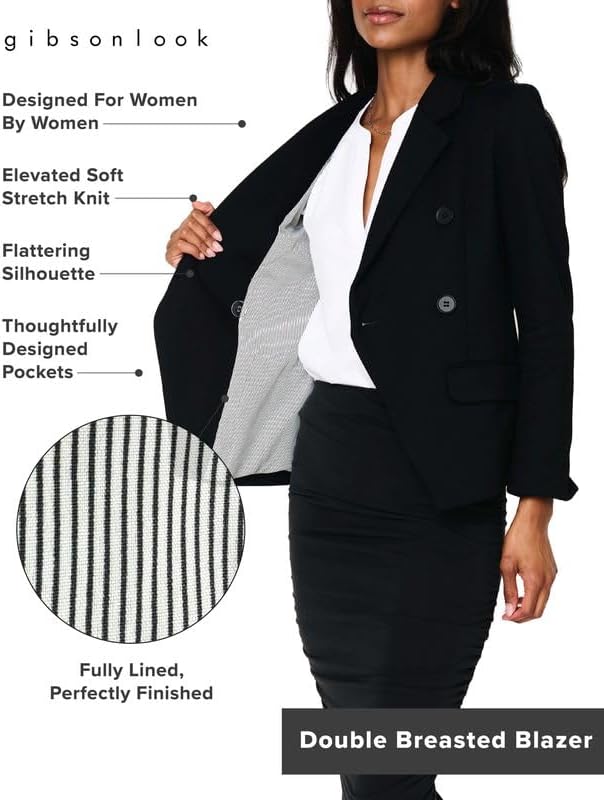 GIBSONLOOK Women's Double Breasted Blazer, Casual Work Wear, Fitted Blazer Jacket Open Front Long Sleeve Suit Jacket - Image 3