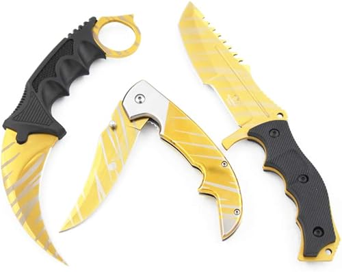 Snake Eye Tactical Juego triple  Hoja fijamini cazadorcuchillo plegable  Caza al aire libre, camping, pesca, defensa personal (juego dorado)