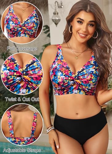Image of Women's Bikini Top - Supportive Swimsuit for Large Bust - 2025 Cut Out Twist Swim Top