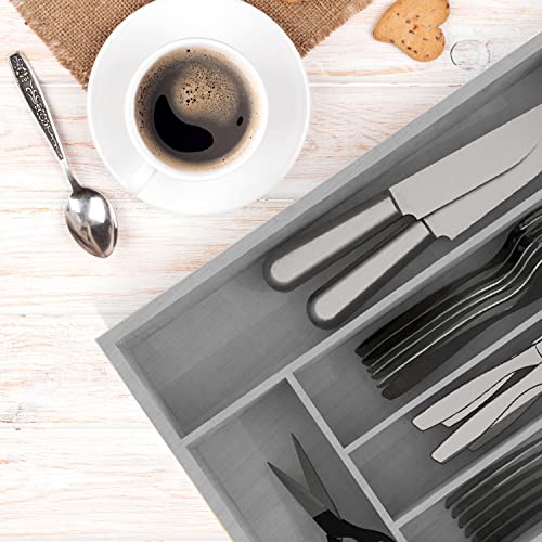 Pristine Bamboo Silverware Organizer - Kitchen Drawer Organizer and Utensil Organizer - Cutlery Tray – Flatware, Utensil and Silverware Holder - Silverware Tray for Drawer (5-Slots, Gray) - Thumbnail 6