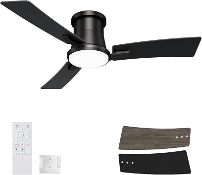 42 Inch Black Flush Mount Ceiling Fans with Lights and Remote, Low Profile Ceiling Fan, Reversible, 6 Speeds, 3CCT Dimmable, for Bedroom, Living Room, Indoor Patio